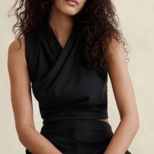 Banana Republic Women's NWT Cotton Wrap Crop Top Med Black #450224